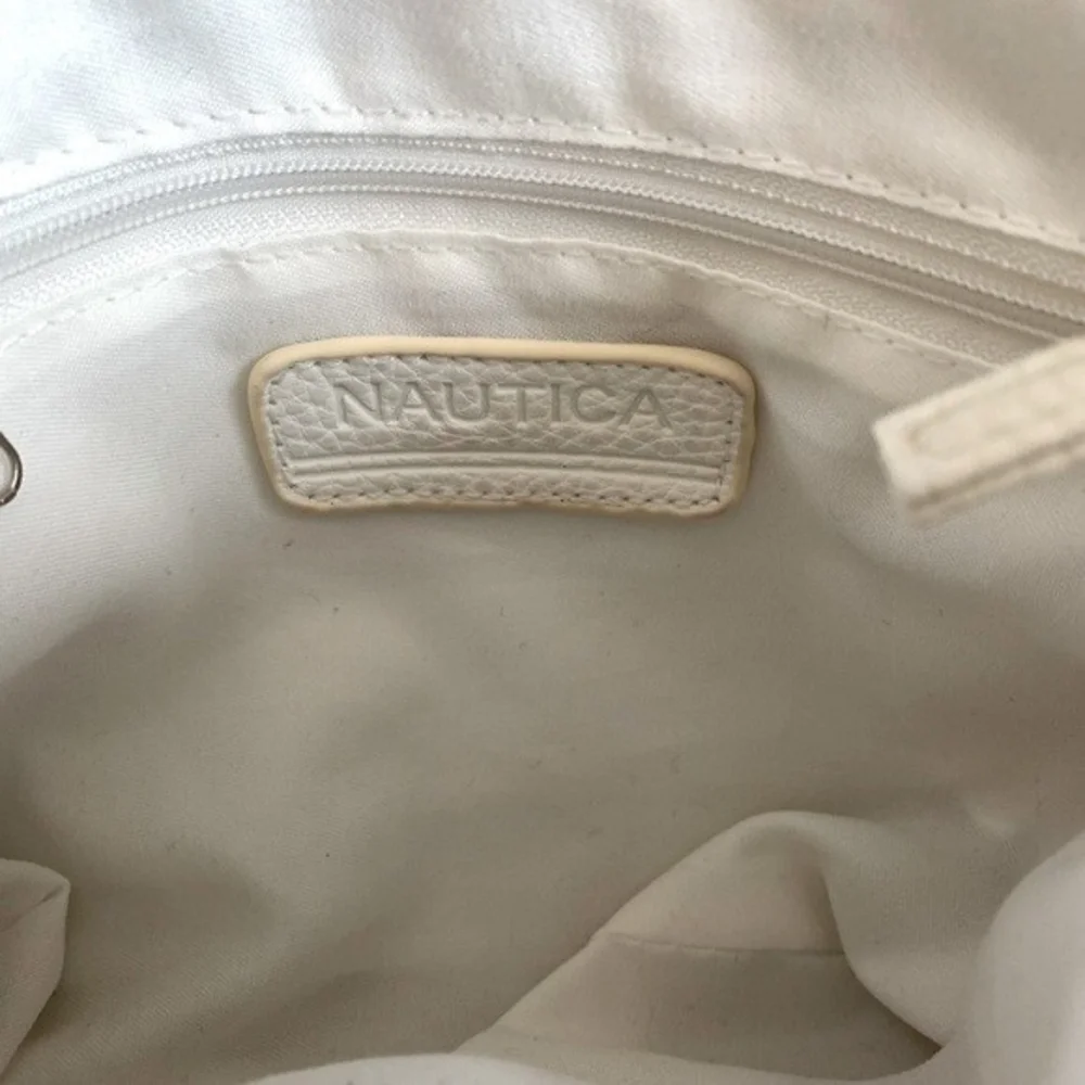 Nautica Colorblock PU Leather Canvas Crossbody Bag White Tan Black